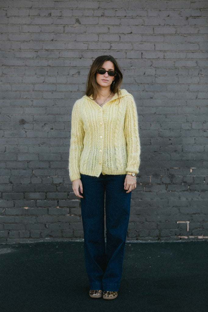 Mohair Blend Pale Yellow Cardigan