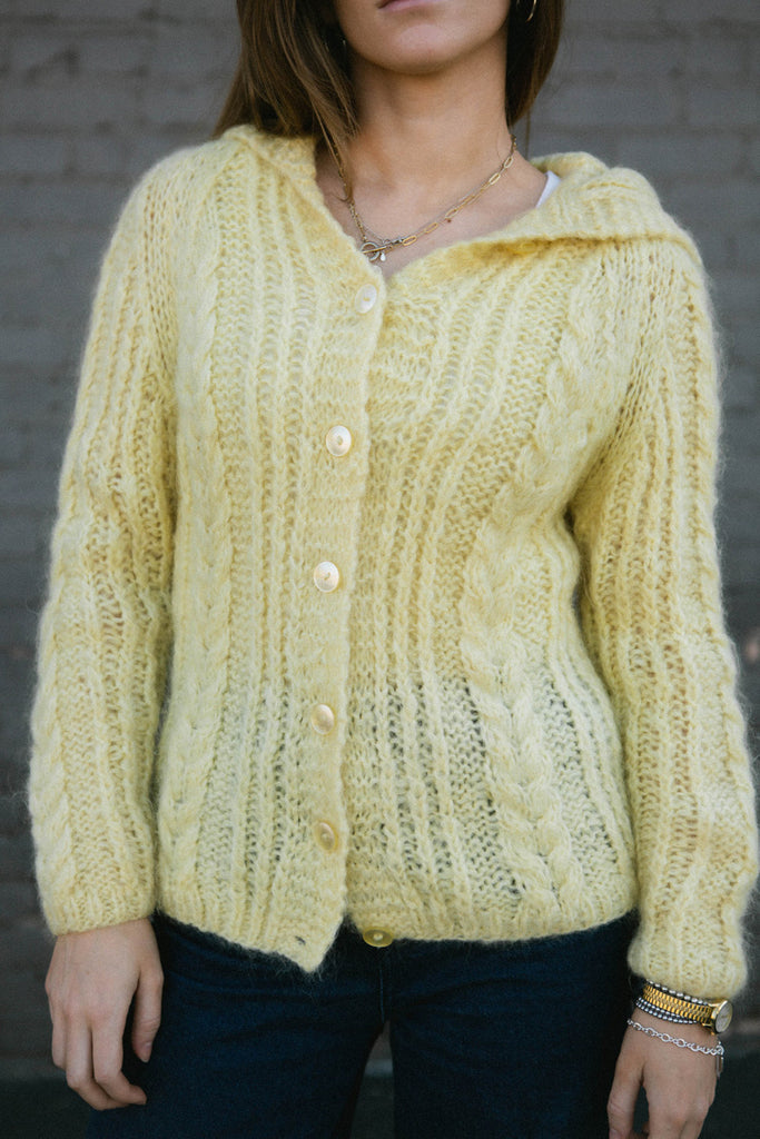 Mohair Blend Pale Yellow Cardigan