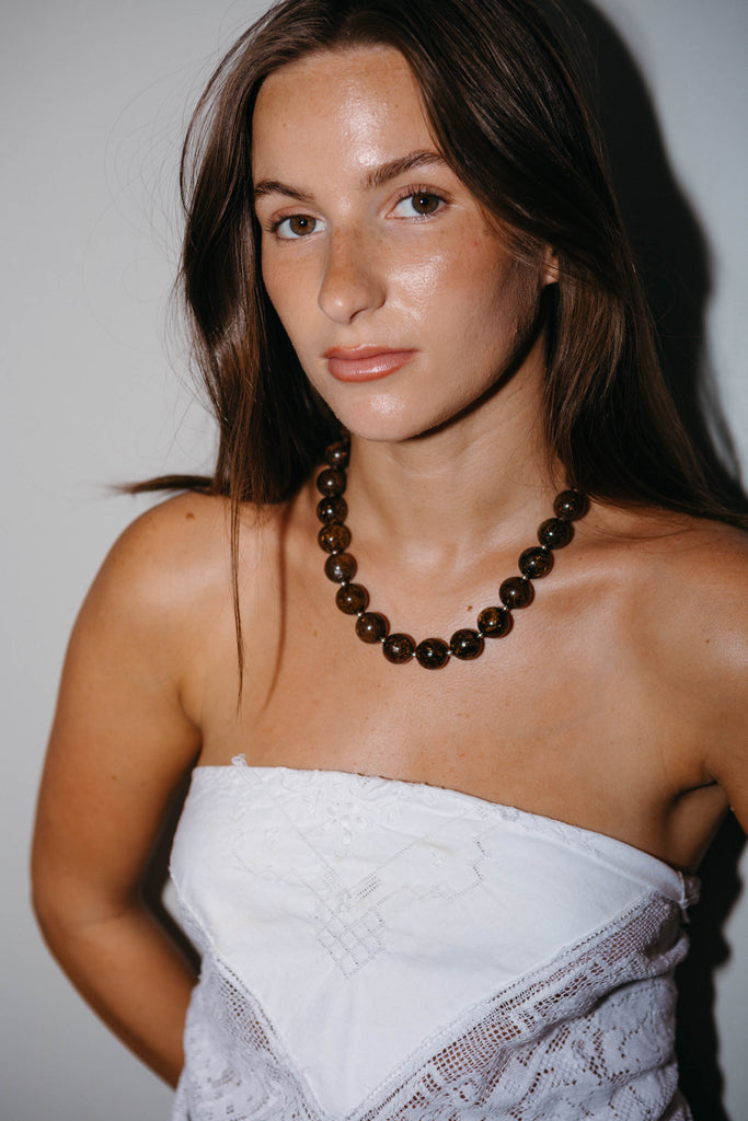 Heavy Bronzite & Sterling Beaded Necklace