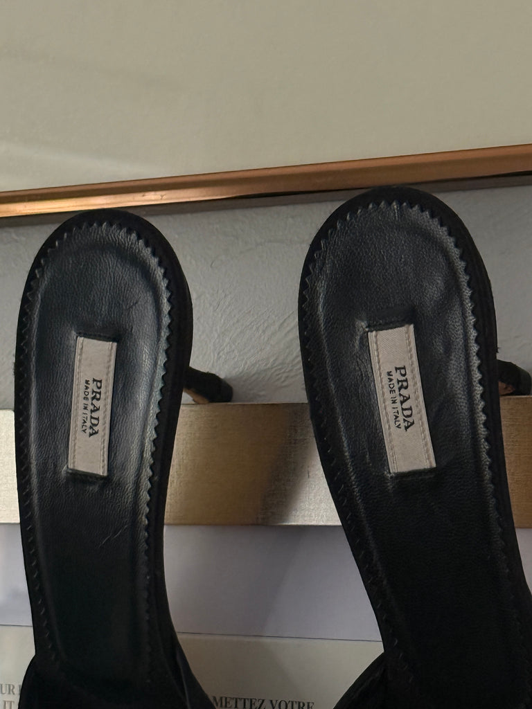 PRADA Satin  Leather Trim Kitten Heel
