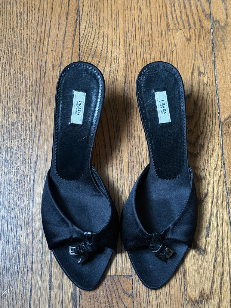 PRADA Satin  Leather Trim Kitten Heel