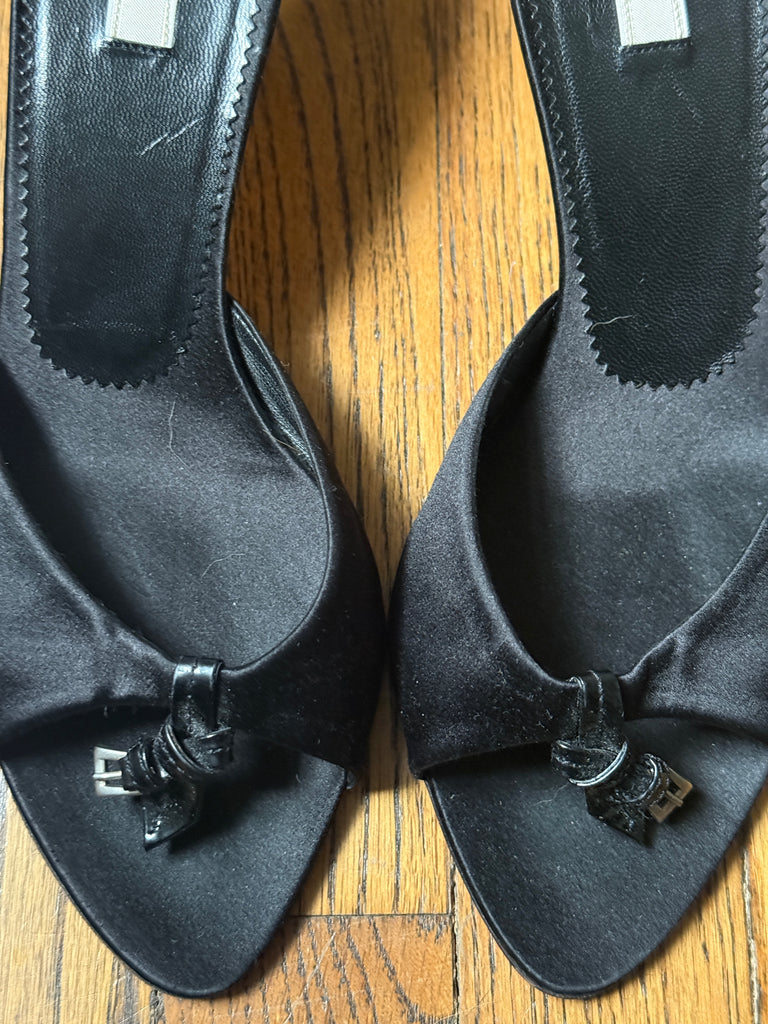 PRADA Satin  Leather Trim Kitten Heel