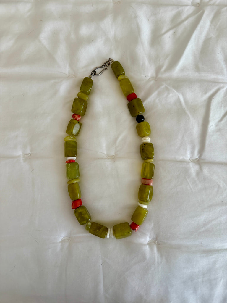 Serpentine and Coral Stone Necklace