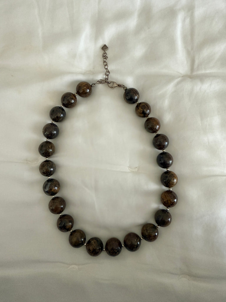 Heavy Bronzite & Sterling Beaded Necklace